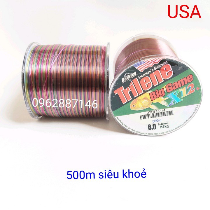 Cước câu cá cước mỹ triline 500m 7 màu x12 siêu khỏe - Cam kết bảo hành đổi trả trong 2 tuần đầu