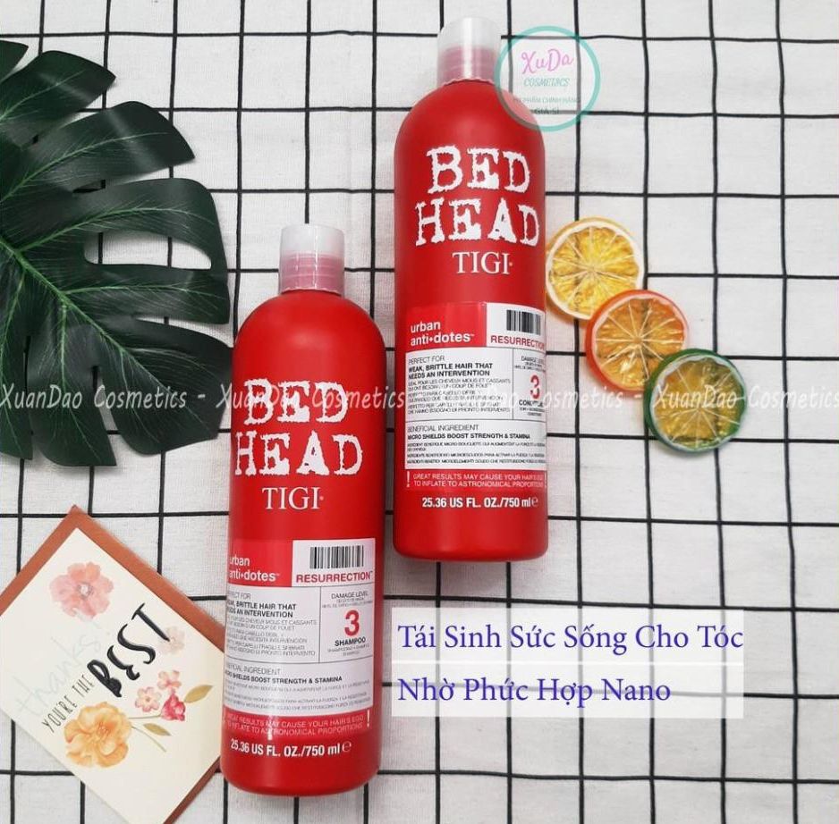 Bộ dầu gội xả tigi đỏ bed head phục hồi cấp độ 3 - 750ml cặp dầu gội đầu xả phục hồi tóc hư tổn