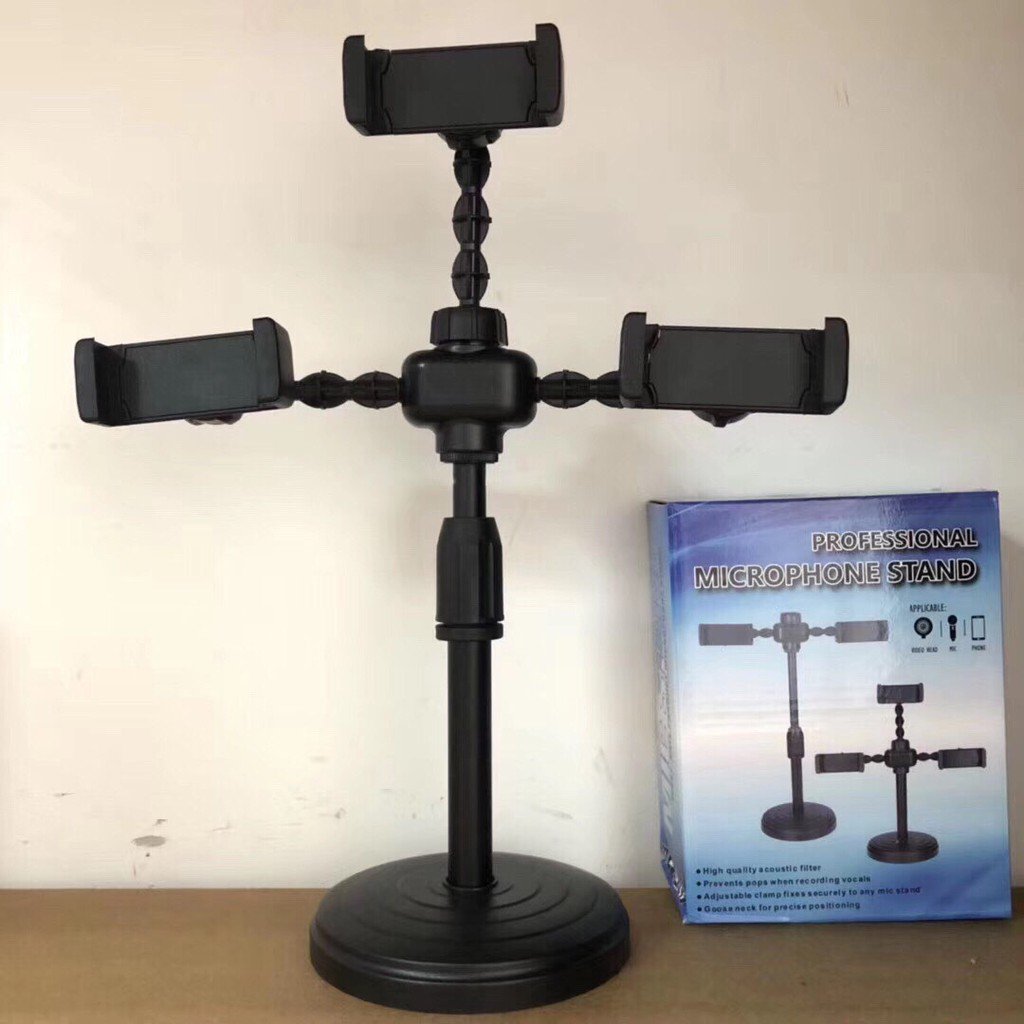 Giá Đỡ Kẹp Điện Thoại LiveStream, Giá Đỡ 3 Điện Thoại Livestream Để Bàn, Cây Livestream \ Giá đỡ bạch tuộc mini, Giá đỡ 3 điện thoại để bàn siêu tiện lợi