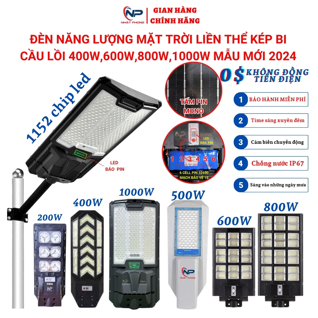 [0Đồng Vận Chuyển]Đèn Led Năng Lượng Mặt Trời, Đèn Năng Lượng mặt trời Ngoài sân tự sáng NHẬT PHONG SOLAR trang trí tết 2024 noel Đèn Đường Liền Thể công suất 300W-500W-600w,800w,Tấm pin liền đèn, điều khiển từ xa, chống nước IP65,BH 2 nă