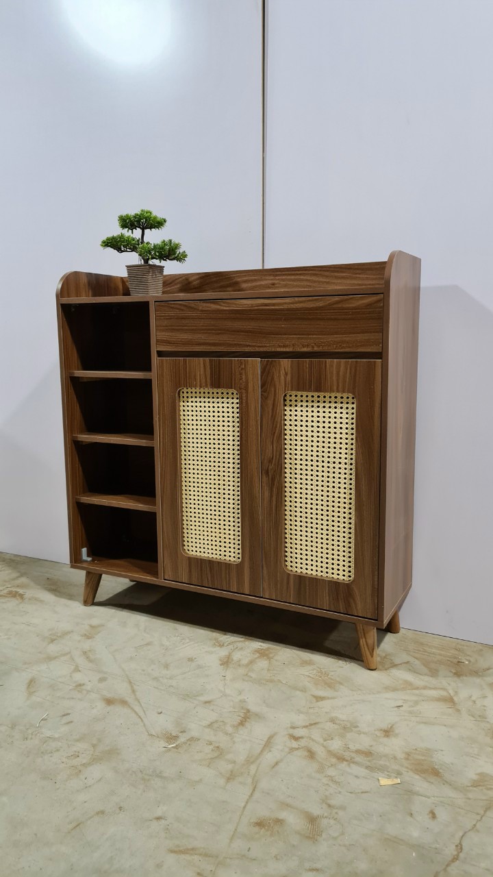 Kệ tủ giày cánh mây chân gỗ dài 1m 100 cm