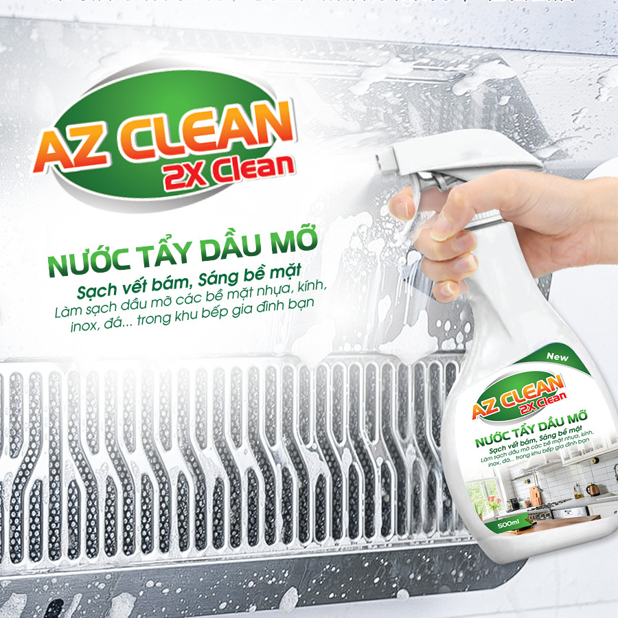 Tẩy dầu mỡ nhà bếp, tẩy dầu mỡ máy hút mùi AZ CLEAN x2 siêu nhanh siêu sạch tiện lợi an toàn - 500ML