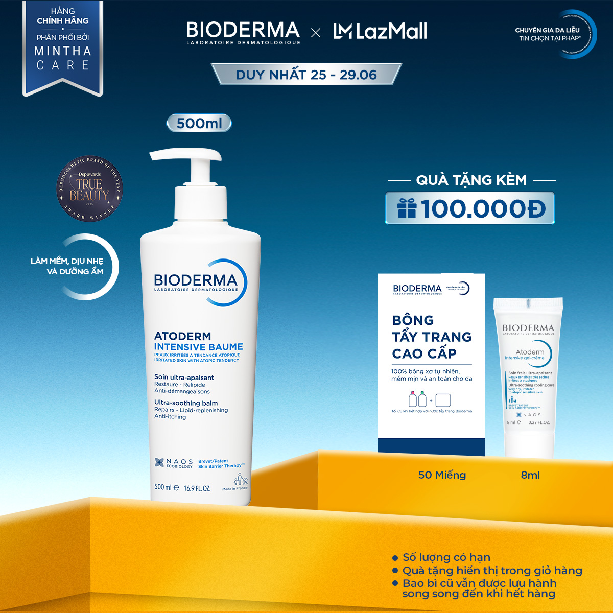Kem dưỡng ẩm chuyên sâu cho da rất khô và viêm da cơ địa Bioderma Atoderm Intensive Baume - 500ml