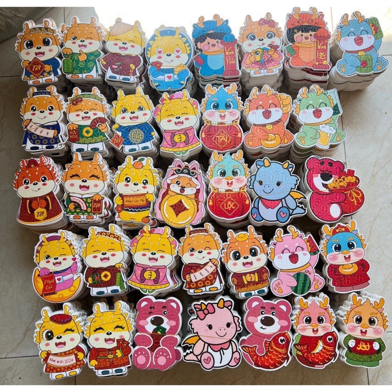 Set 100 cái lì xì chipi tết giap thìn 2024 siêu xinh - hoạt hình hàng bóng đẹp, phong lixi chipi hình rồng dễ thương- lì xì chipi