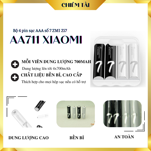 [HCM]Bộ 4 pin sạc AAA số 7 ZMI Zi7 AA711 Xiaomi (ko kèm hộp sạc )