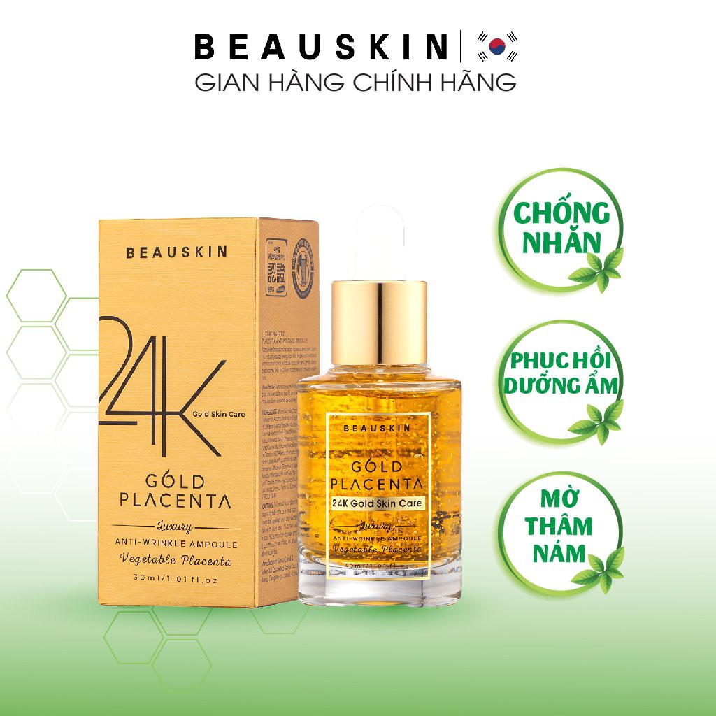 TINH CHẤT TINH THỂ VÀNG GIÚP MỜ THÂM NÁM, CHỐNG NHĂN BEAUSKIN LUXURY GOLD PLACENTA 30ML - HÀN QUỐC CHÍNH HÃNG