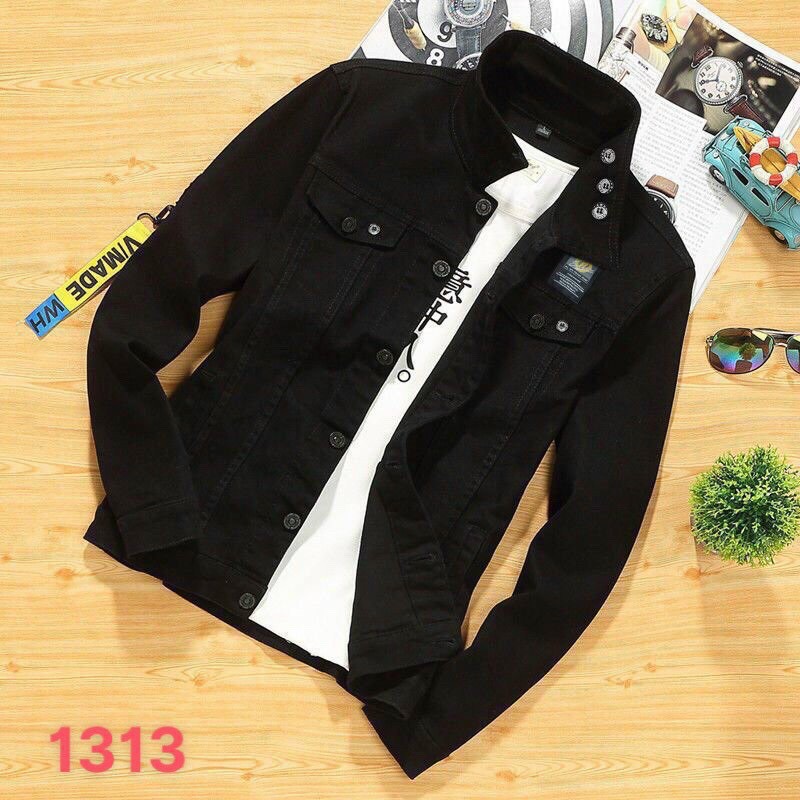 Áo khoác jean nam màu đen chất denim cao cấp- áo khoác jean nam họa tiết thêu thời trang cao cấp- áo khoác jean nam phong cách trẻ trung BINSTOER94 O4