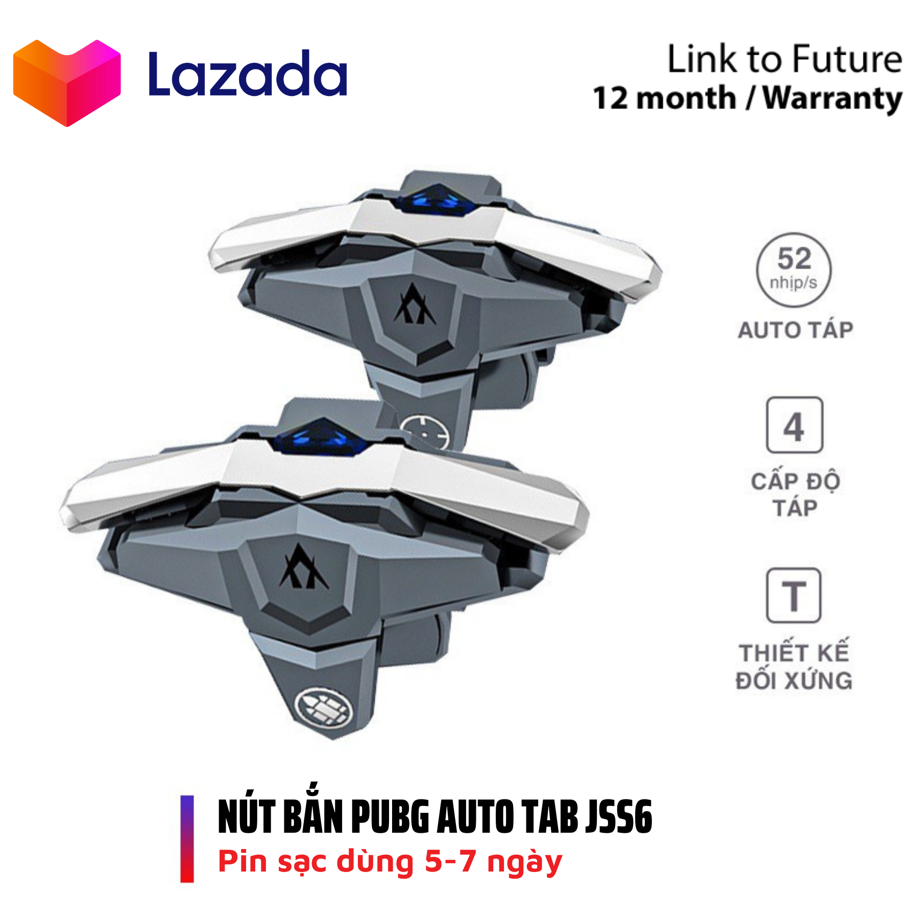 Nút bắn auto táp siêu nhanh 52 nhịp/s săn xu chơi Pubg, Free Fire 5.0 JS66, Nút bấm chơi game ghìm tâm không phần mềm thứ 3 - Bảo hành 6 tháng