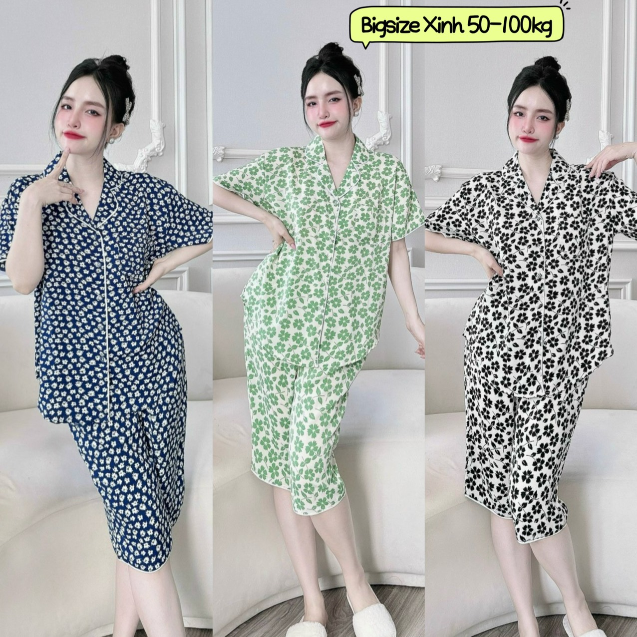 Đồ bộ lửng lụa bigsize 50-100kg bộ ngủ mặc nhà mềm mát