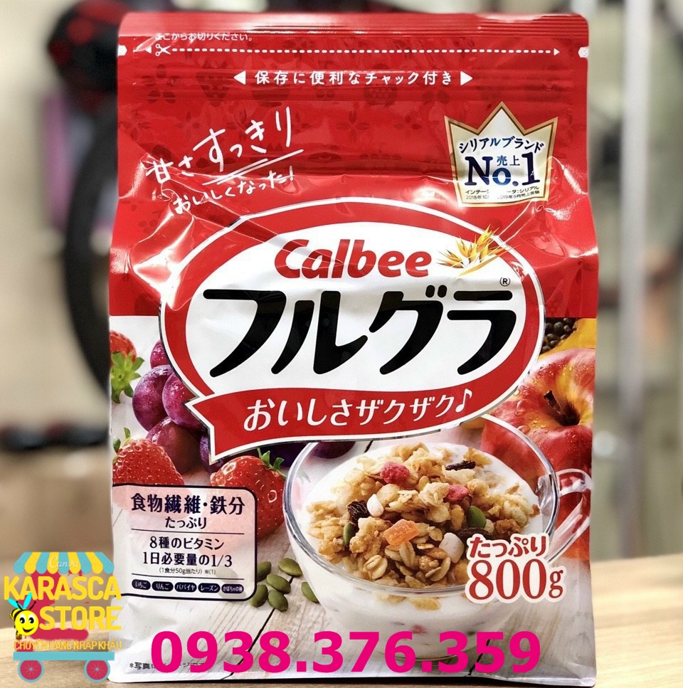 Ngũ cốc trái cây calbee gói đỏ hàng nội địa nhật 800gr