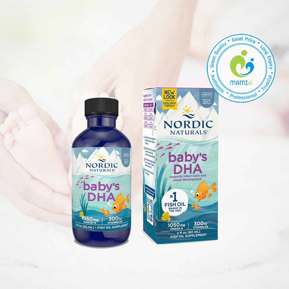 DHA dạng giọt kèm vitamin D3 (60ml) hỗ trợ bổ sung omega 3, vitamin D cho bé từ sơ sinh Nordic Naturals Baby's DHA, Mỹ