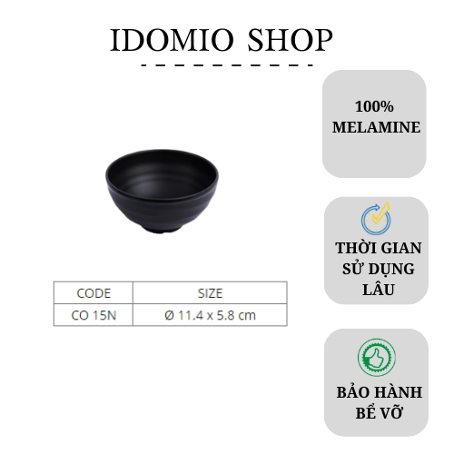 Chén Ăn Cơm Tròn Đen - Nhựa Melamine Màu Đen – CO15N