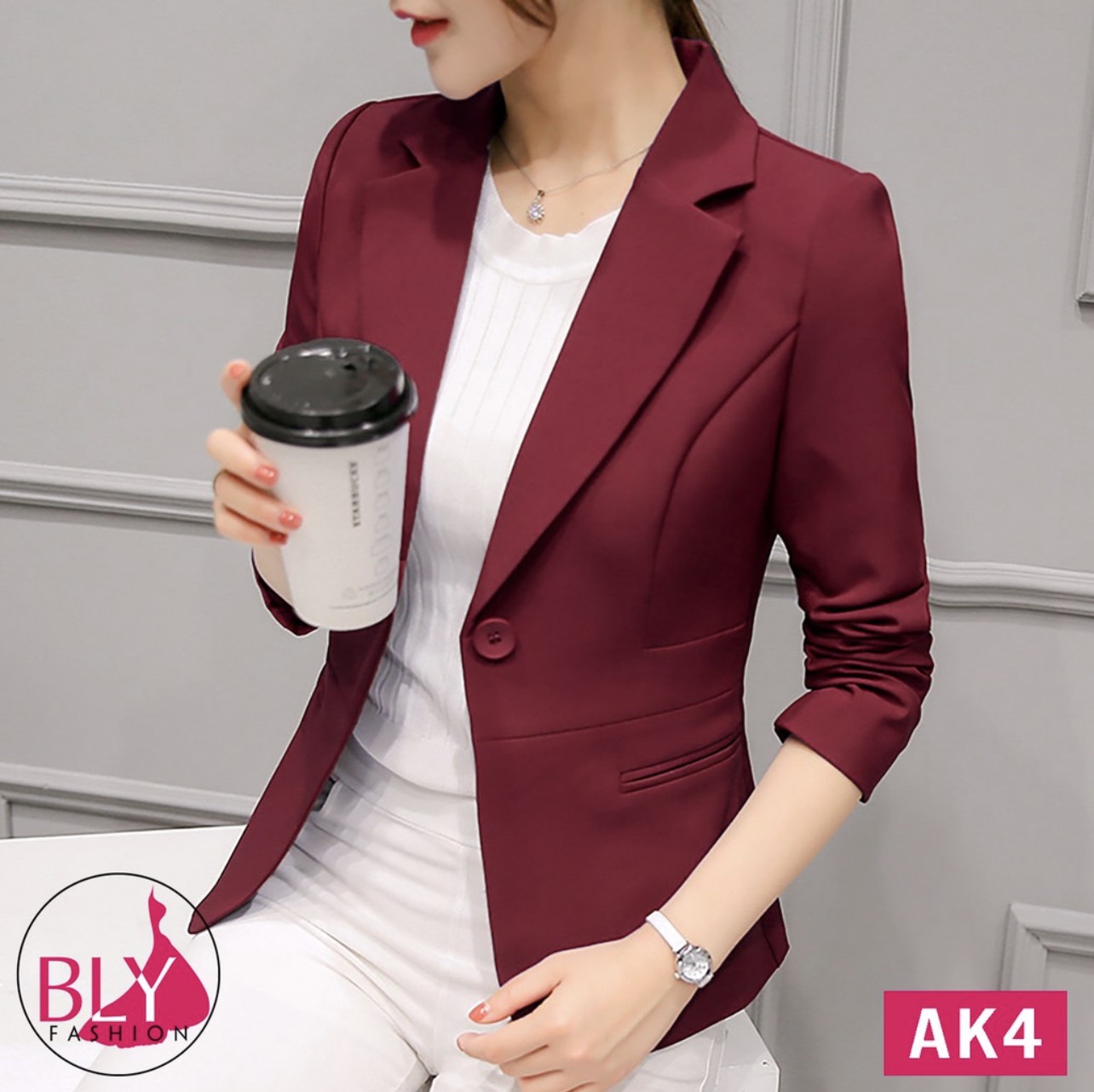 Áo khoác vest nữ blazer dáng ngắn kiểu Hàn Quốc 2 lớp chất liệu Tuyết mưa Hàn - Mã SP: AK3 - Màu: Đen, Đỏ đô, Xanh,Trắng