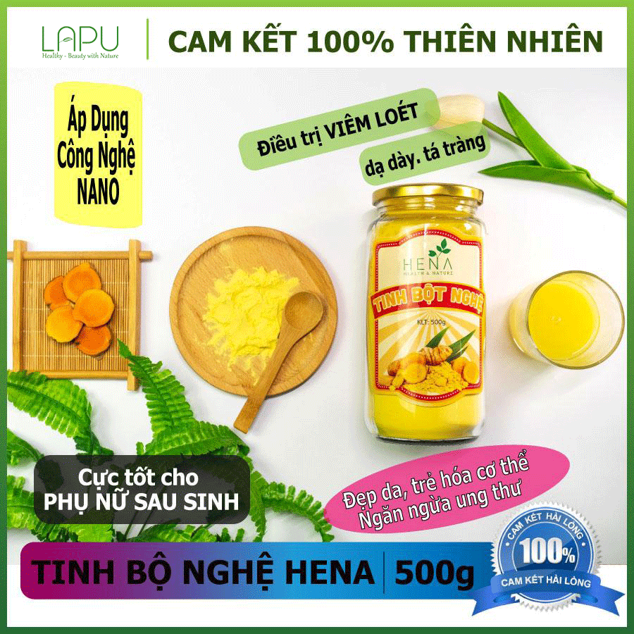 Tinh bột nghệ Nano Cao Cấp HENA 500g. Nguyên liệu Hữu cơ Thiên nhiên 100%. Không Pha Trộn Tạp Chất