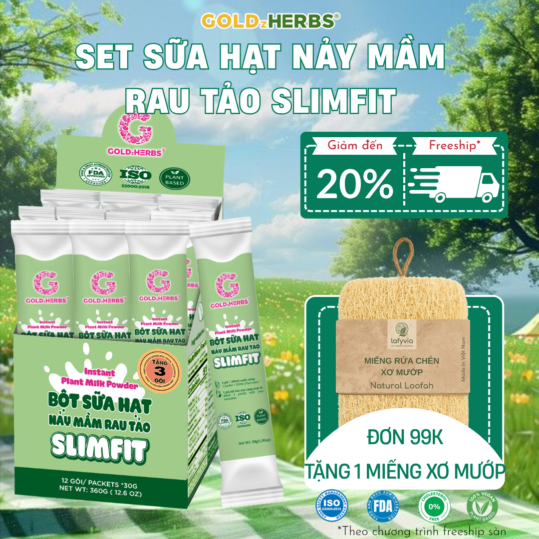 [Hàng cty] Bột sữa hạt nảy mầm rau tảo GoldzHerbs Slimfit - 12 gói/250g/ 500g