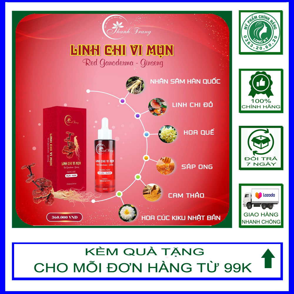 [Thanh Trang ]Mẫu mới - Serum Tái Tạo Da Thảo Dược Thanh Trang - Serum Mụn,Nám Linh chi vi Mụn 60ml
