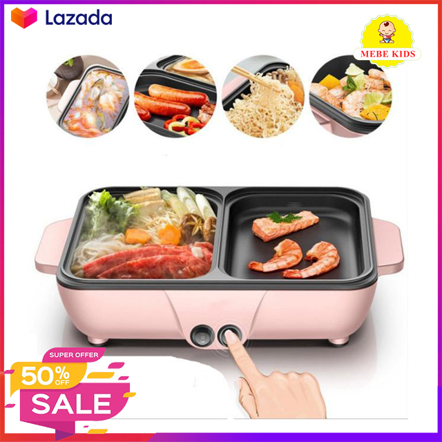 Nồi Lẩu Điện Mini 2 trong 1 - Lẩu Và Nướng 2 Ngăn Riêng Biệt - Nồi Lẩu Nướng Điện Chống Dính Cao Cấp - Tiện Dụng Cho Mọi Gia Đình