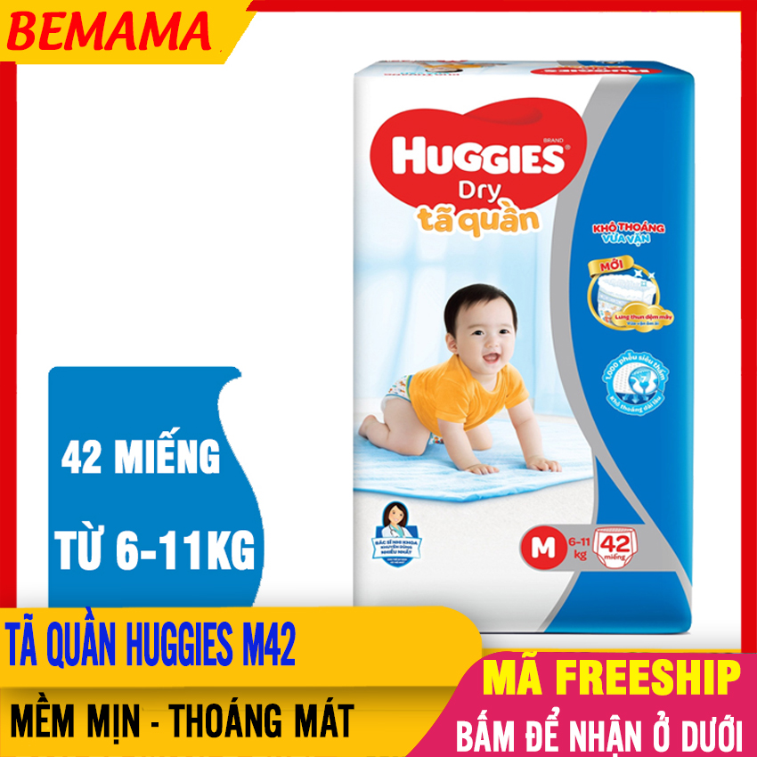 [Mẫu mới Tràm Trà]  Tã / Bỉm Quần Huggies Size M [42 MIẾNG] Thoáng Mát, Siêu Thấm, Chống Tràn Tốt Cho Cho Bé 6 - 11kg - Tã Quần Cho Trẻ Sơ Sinh - Ta Quan Huggies BEMAMA - Tả Quần Huggies Size M