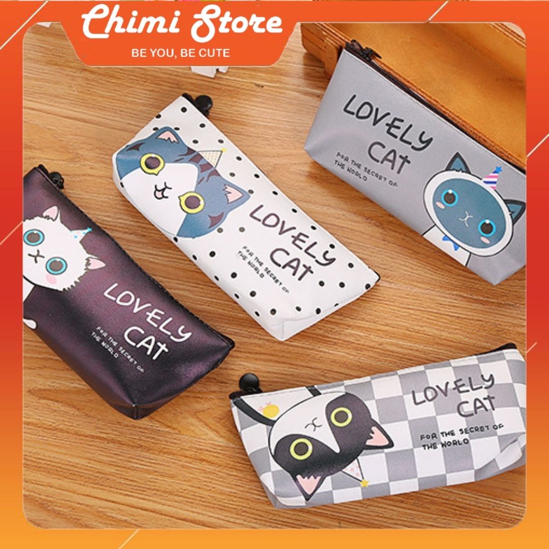Túi đựng bút cute Chimi HT039, hộp bút thiết kế da PU mềm mịn, chống thấm nước, bề mặt in nhiệt hình mèo dễ thương nhiều mẫu lựa chọn