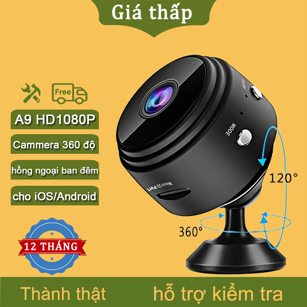 Cammera 360 độ kết nối đt mini A9 HD 1080P, Camera giấu kín mini siêu nhỏ rẻ,camera mini kết nối điện thoại,hồng ngoại ban đêm,tương thích ios,android