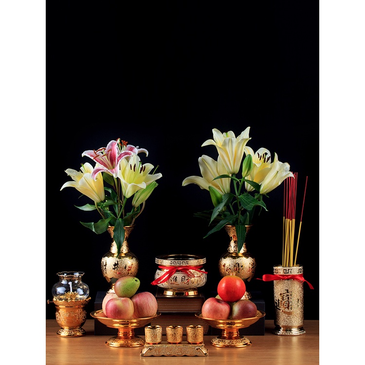 Bộ thờ cúng bình , lư , dĩa, chun , án 3 , án 5 kim sa bằng sứ cao cấp - phật giáo tuệ quang