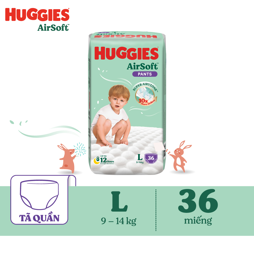 [CHỈ 9-10.6 MUA LÀ CÓ QUÀ]  Tã quần Huggies Airsoft size L gói 36 miếng