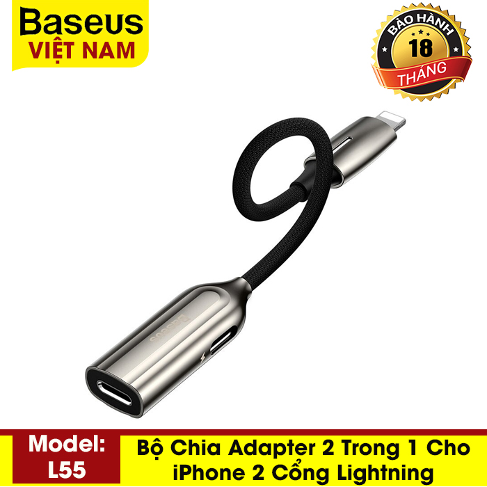 [BẢO HÀNH 18 THÁNG] Bộ chia Adapter Baseus 2 trong 1 Cho iPhone L55/L56 Cho Apple 3.5Mm cắm Tai Nghe Di Động Sạc Nhanh Có  m Thanh 5.0