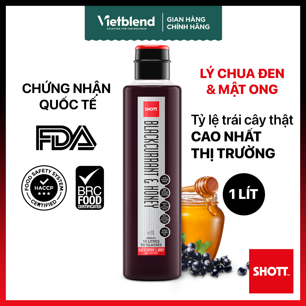 Syrup SHOTT Vị Lý Chua Đen & Mật Ong (Blackcurrant & Honey) Chai 1 Lít - Nguyên Liệu Pha Chế Đồ Uống