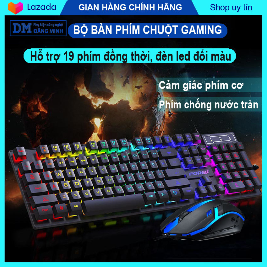 Bộ bàn phím chuột chơi game Forev nảy cơ học bấm 19 phím cùng lúc, đèn led đổi màu chống nước – Đăng Minh
