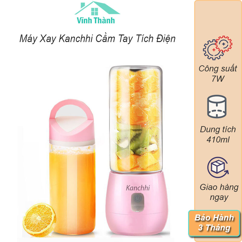 Máy Xay Sinh Tố Cầm Tay Tích Điện Mini 6 Lưỡi Xay Inox Công Suất Lớn Bình Chứa 410ml