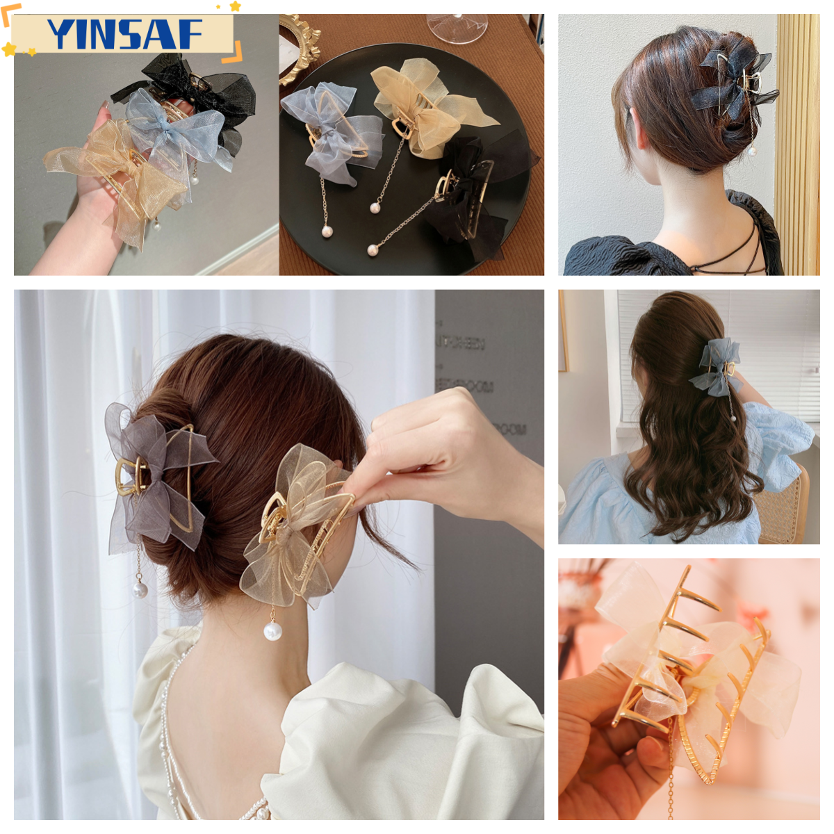 🌸Kẹp tóc nơ lưới clip người phụ nữ kẹp tóc mùa hè kẹp sau gáy YINSAF🌸