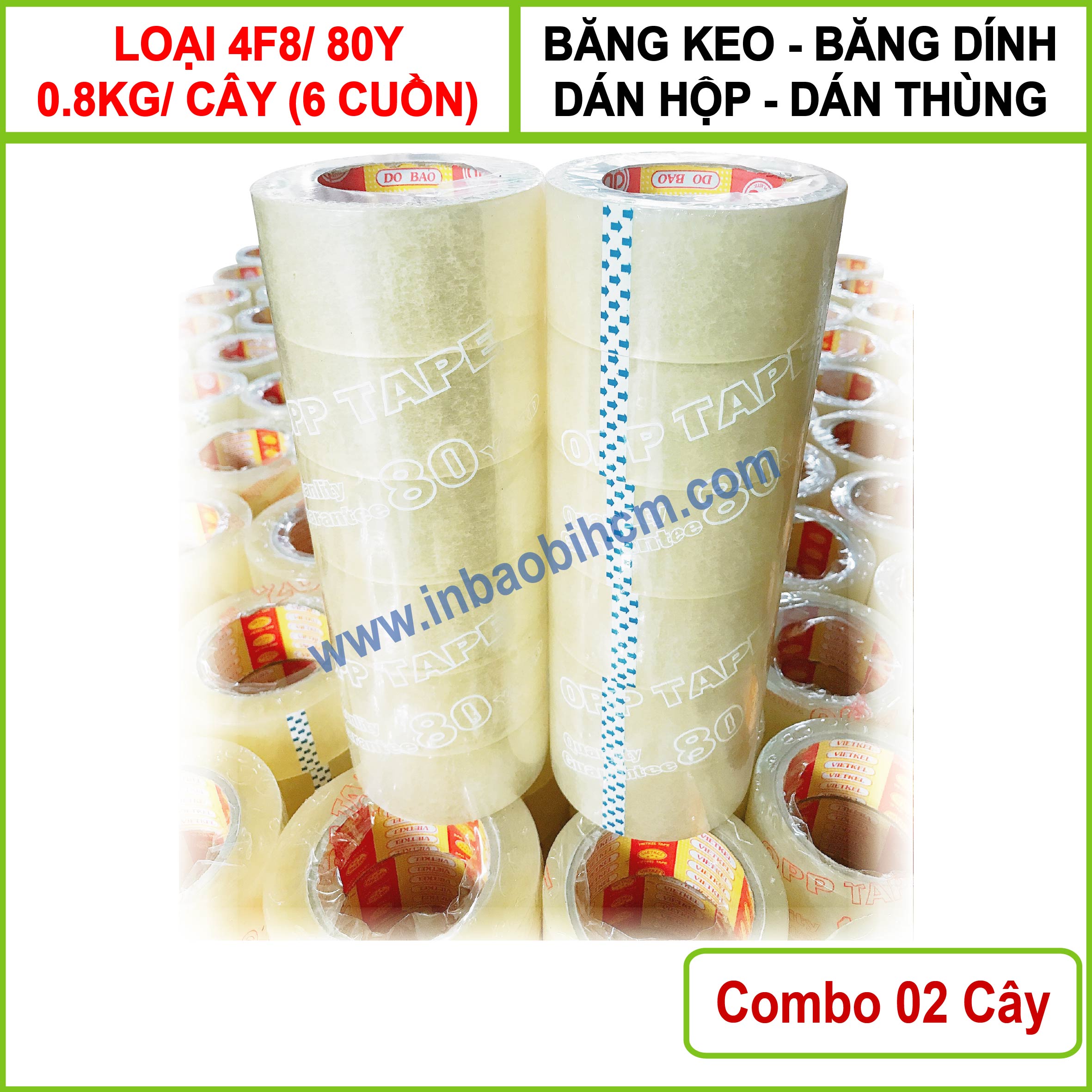 [HCM]2 Cây Băng keo dán hộp giá rẽ - Dài 80Y - 0.8 kg/ Cây (6 cuộn) - Bản 4F8 - (InbaobiHCM - Thùng giấy - Hộp giấy carton)
