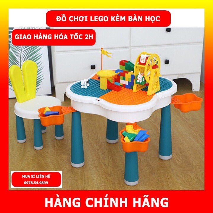 Bộ bàn lego đa năng hoa anh đào, Bàn học cho bé kèm 85 chi tiết Lego
