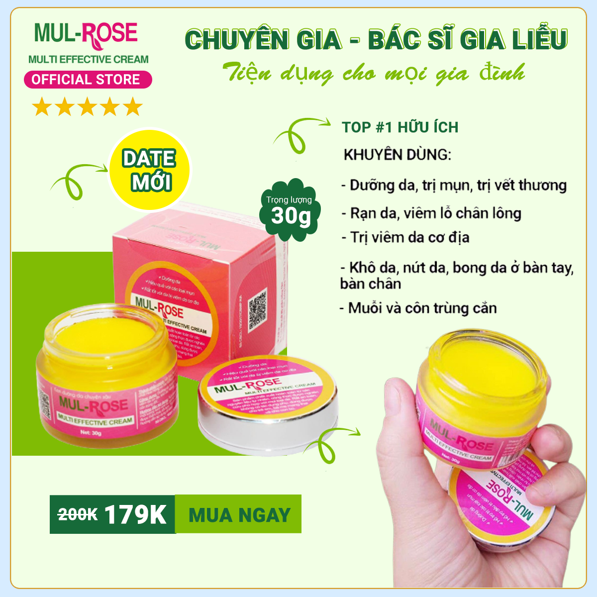 Kem bôi da Mulrose kem đa năng dưỡng da viêm da cơ địa hăm vết công trùng cắn kem mul rose hết khô da