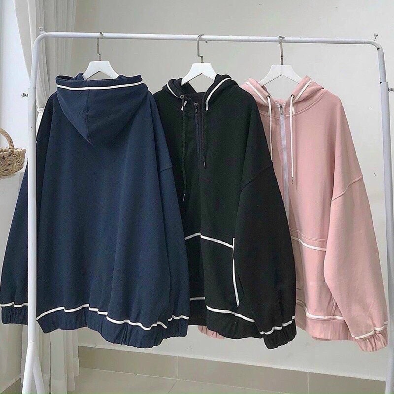 Áo Khoác Hoodie Nữ Viền Tay Bồng Kẻ Viền Túi Hoodie dáng thụng form rộng TP224