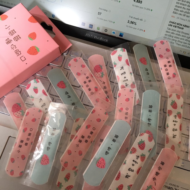 Hộp 20 băng dán cá nhân cute hình băng dính dễ thương lợn, bơ, hoa đào, galaxy