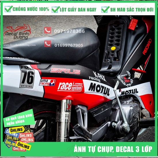 [QUÀ TẶNG FREE] Tem Trùm Xe Sirius Đỏ Đen Kpax Thể Thao - Tem Xe Sirius Đỏ Đen Nhám