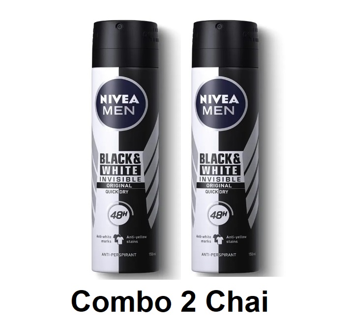 Hoàn tiền 15 COMBO 2 chai xịt khử mùi NIVEA Men Black&White Invisible 150mlThái Lan