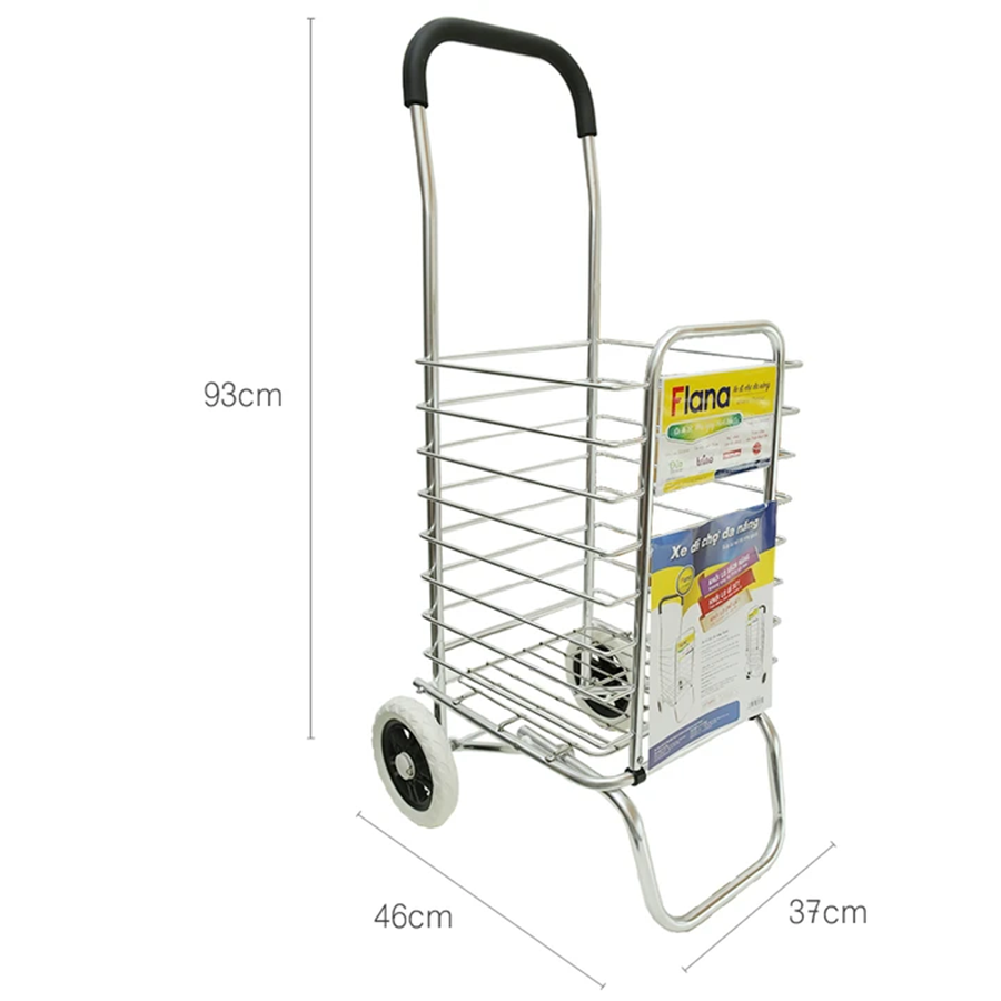 Xe đi chợ có giỏ Flana, màu trắng 2 bánh