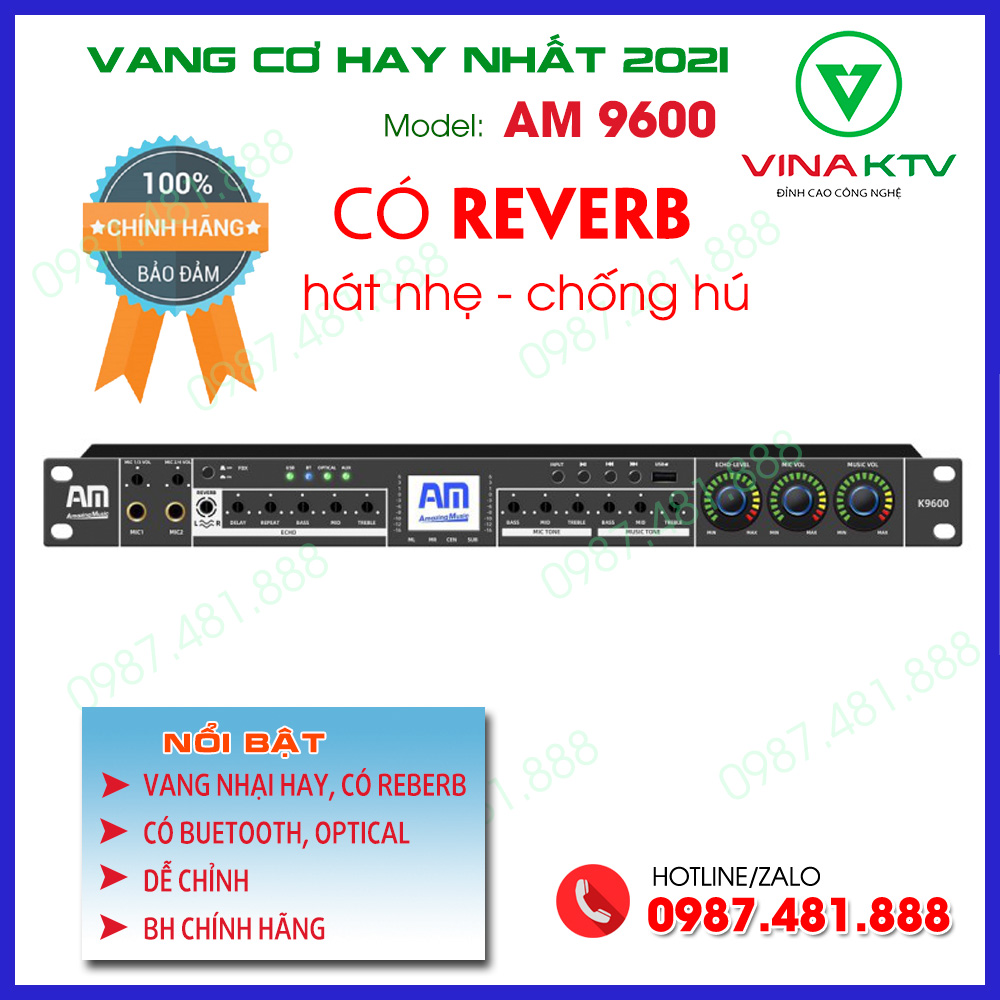 VANG cơ VINAKTV model AM K9600 - Vang cơ có reverb hay nhất -  Chống hú, có bluetooth, cổng quang học - CHÍNH HÃNG 100%