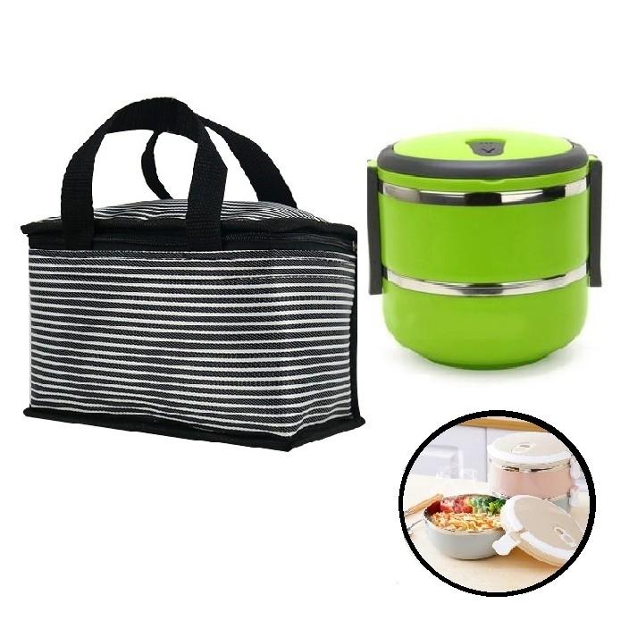 Combo hộp cơm 2 tầng lúa mạch và túi giữ nhiệt kiểu ngang 2019