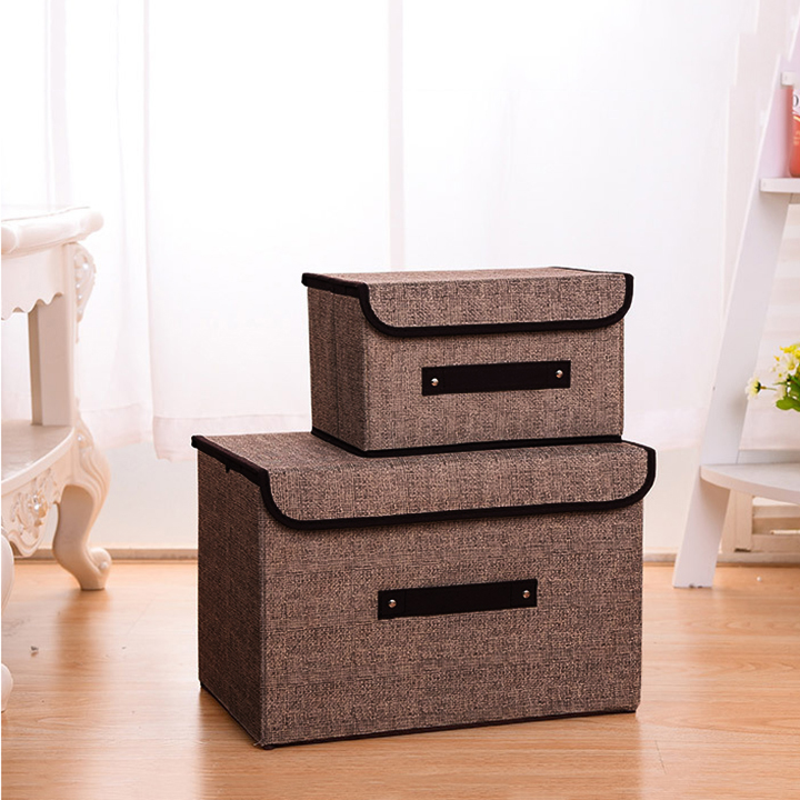 Combo 2 hộp vải đựng đồ thùng đựng quần áo đồ chơi đa năng bằng vải cứng cắp có nắp đậy