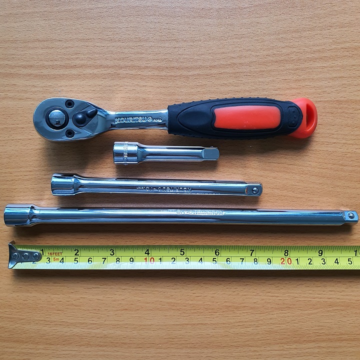 Bộ cần siết tự động đảo chiều kèm 3 Tay nối dài khẩu hệ 3/8 inch hãng Kouritsu Nhật Bản, Bảo hành 12 tháng, Tay vặn tự động, Cần tuýp, Tay vặn khẩu đảo chiều, Cần tay lắc, tay lắc tự động
