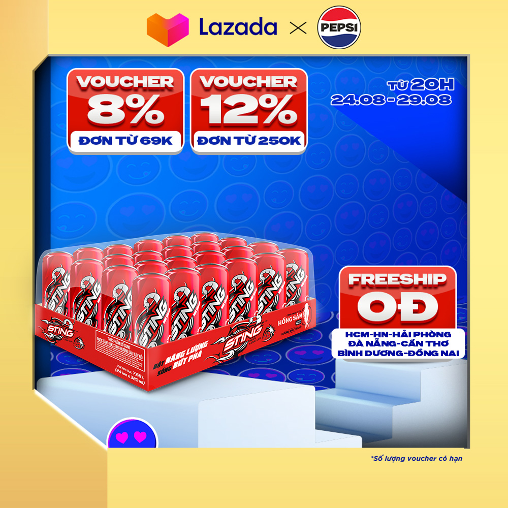 Thùng 24 lon nước tăng lực sting dâu