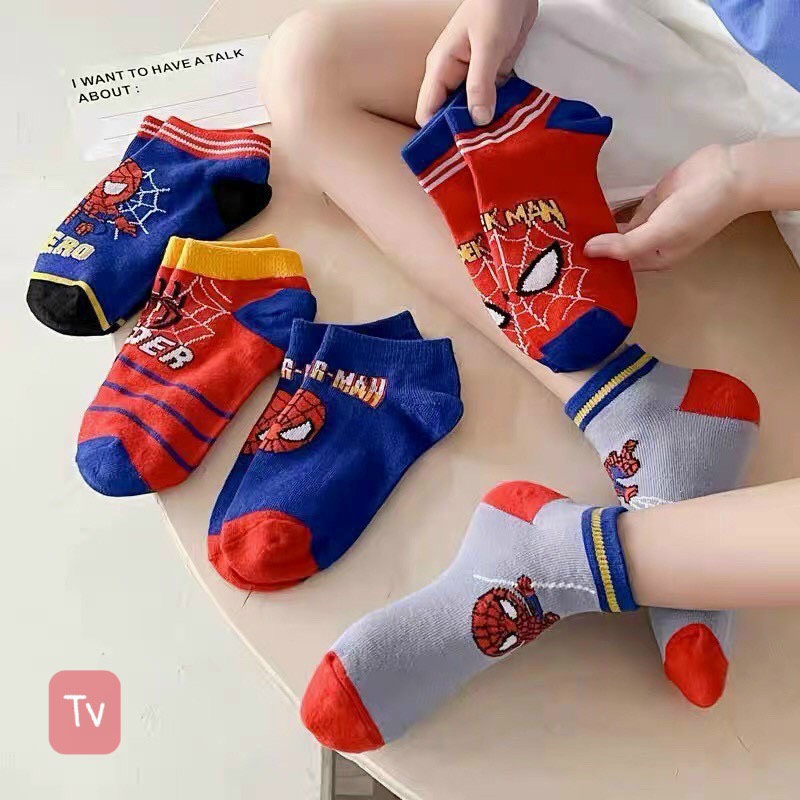 Set 5 đôi tất in hình siêu nhân cho bé trai từ -10 tuổi T548