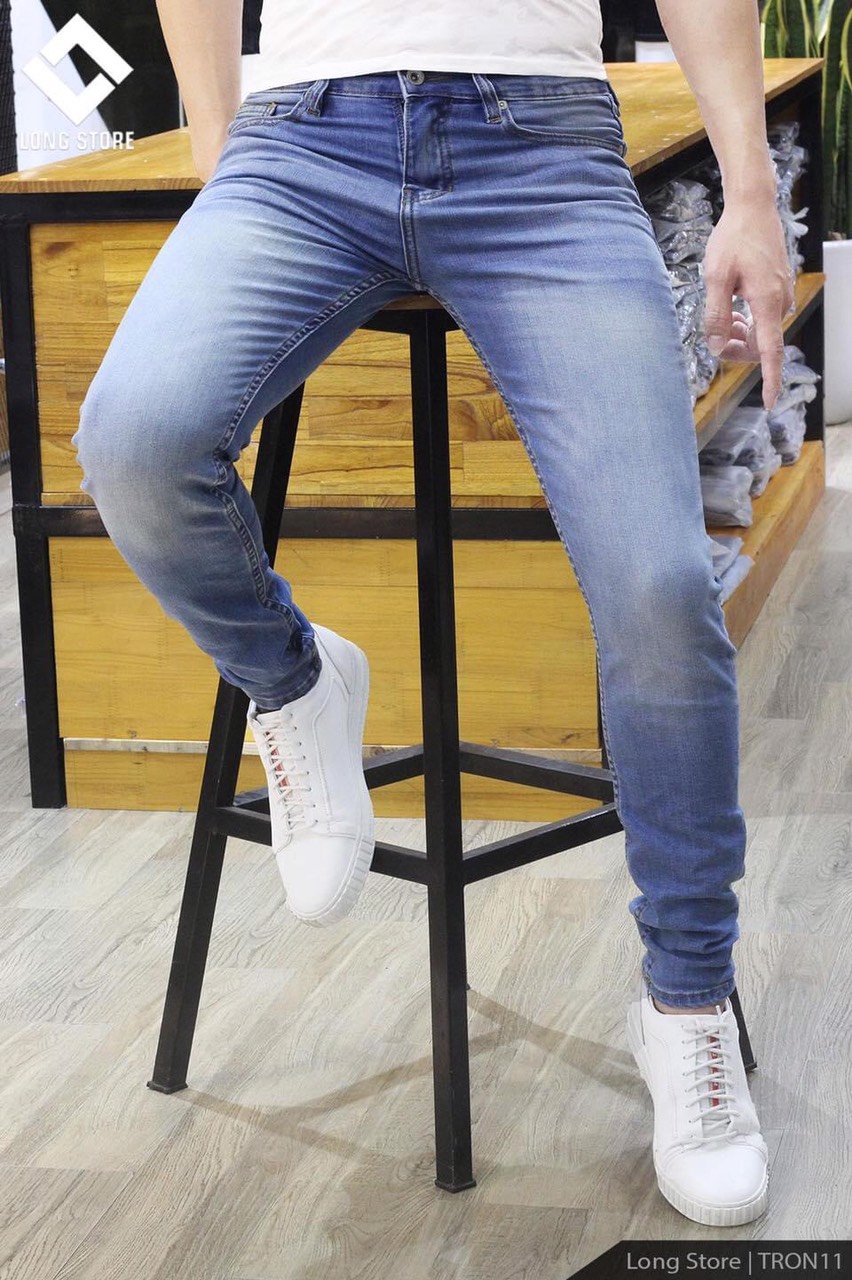 [HCM]Quần Jean Nam Xanh Xước Trơn Cao Cấp Phong Cách Hàn Quốc Chất Jean Co giãn 860 KJ