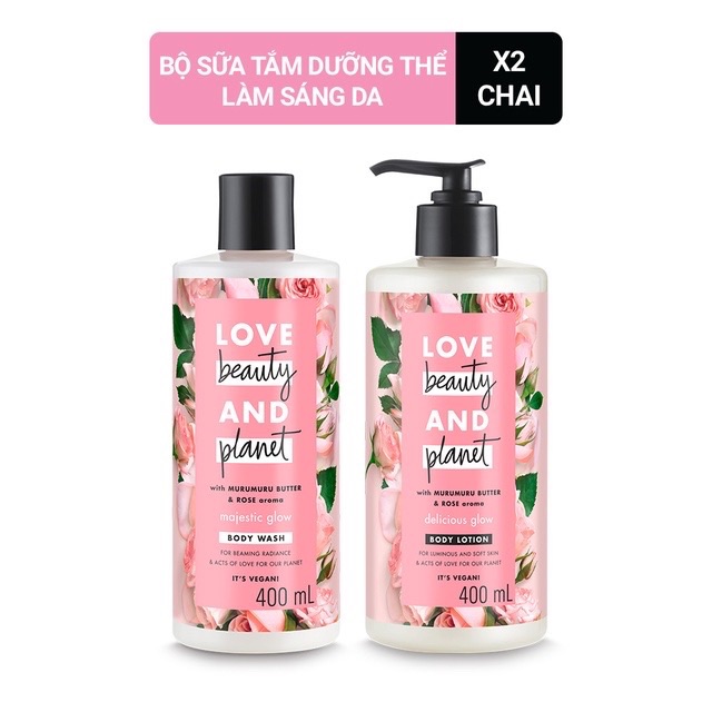 Combo Sữa tắm + Sữa dưỡng thể sáng da rạng rỡ Love Beauty And Planet Majestic Glow 400ml/chai