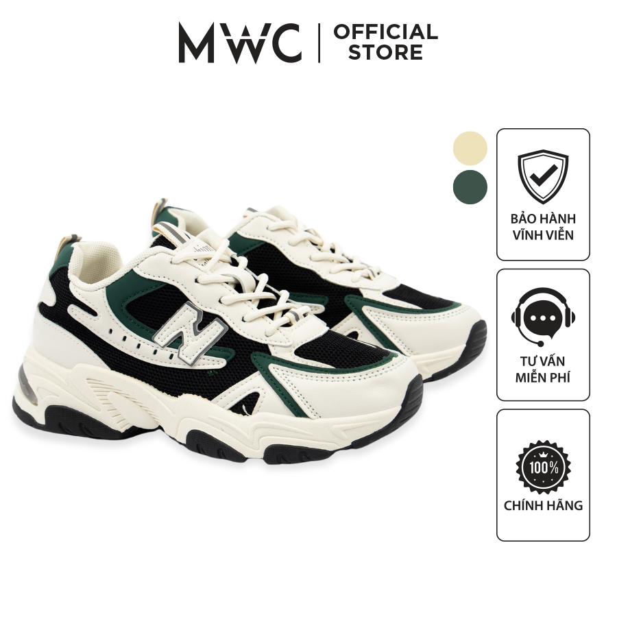 Giày Thể Thao Nữ MWC Đế Cao Sneaker Da Phối Lưới Màu Kem, XanhR Cực Ngầu NUTT- 0656