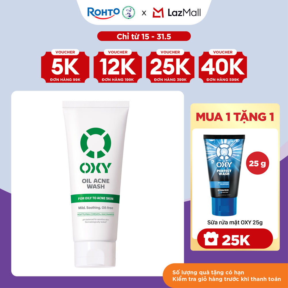 Sữa rửa mặt cho nam Oxy sạch dịu nhẹ, kiềm dầu dạng kem Oxy Oil Acne Wash 100g