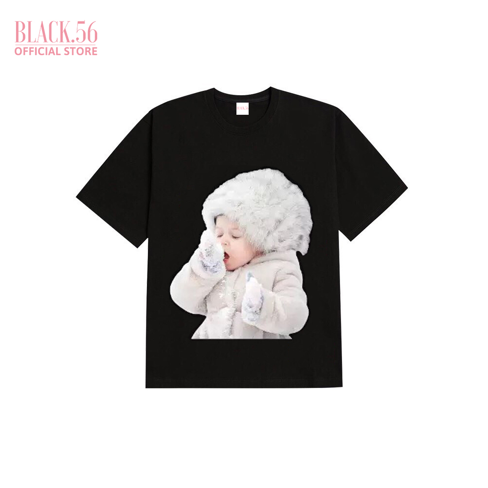Áo thun unisex ADLV BABYFACE SNOW, áo thun form rộng tay lỡ oversize cá tính BLACK56